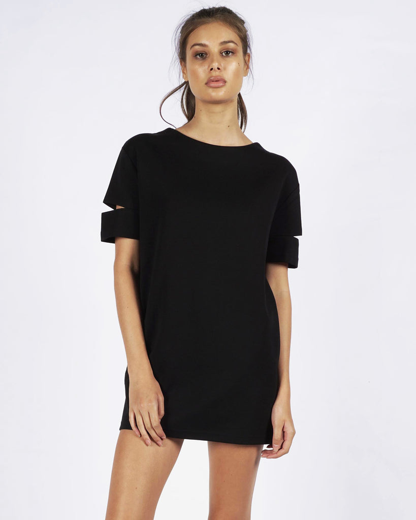CUT OUT TEE DRESS - BLACK