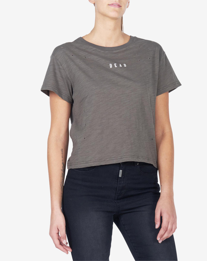 TRASHED VINTAGE TEE - OLIVE