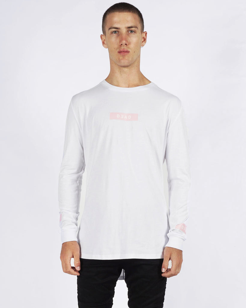 ROSE BOX LOGO LONG SLEEVE TEE - WHITE/PINK