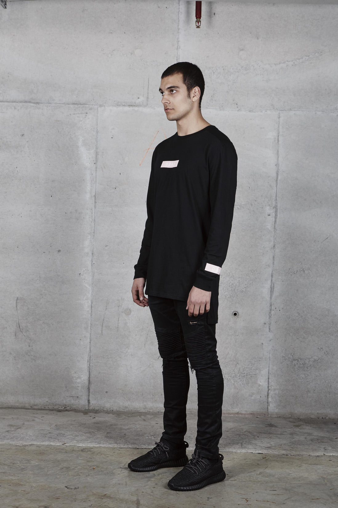 ROSE BOX LOGO LONG SLEEVE TEE -  BLACK/PINK