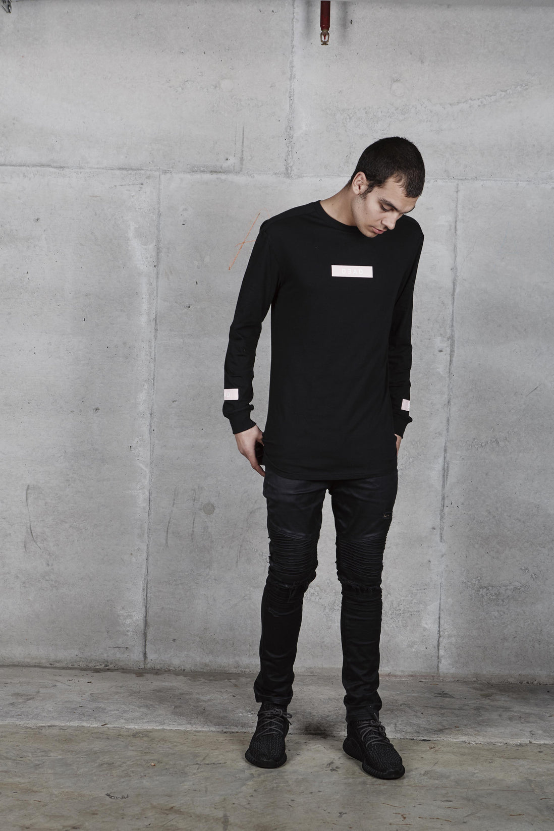 ROSE BOX LOGO LONG SLEEVE TEE -  BLACK/PINK