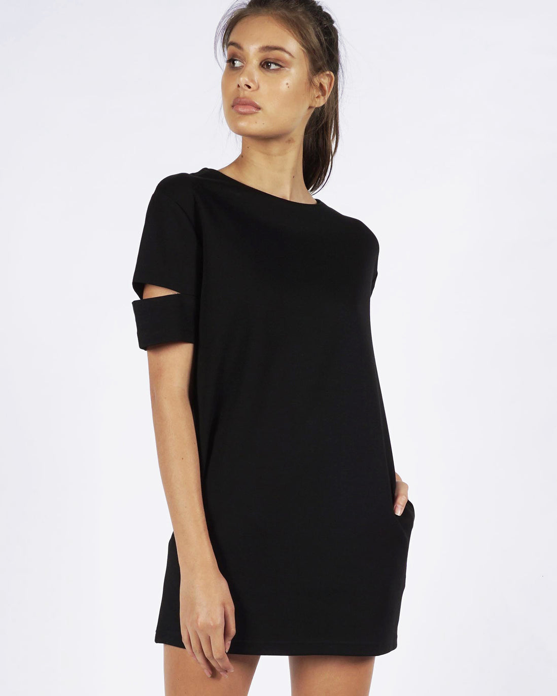 CUT OUT TEE DRESS - BLACK