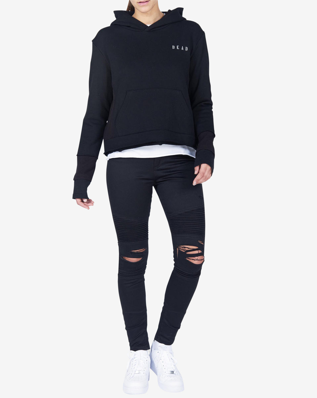 TRIPLE LAYER CROP HOODIE - BLACK