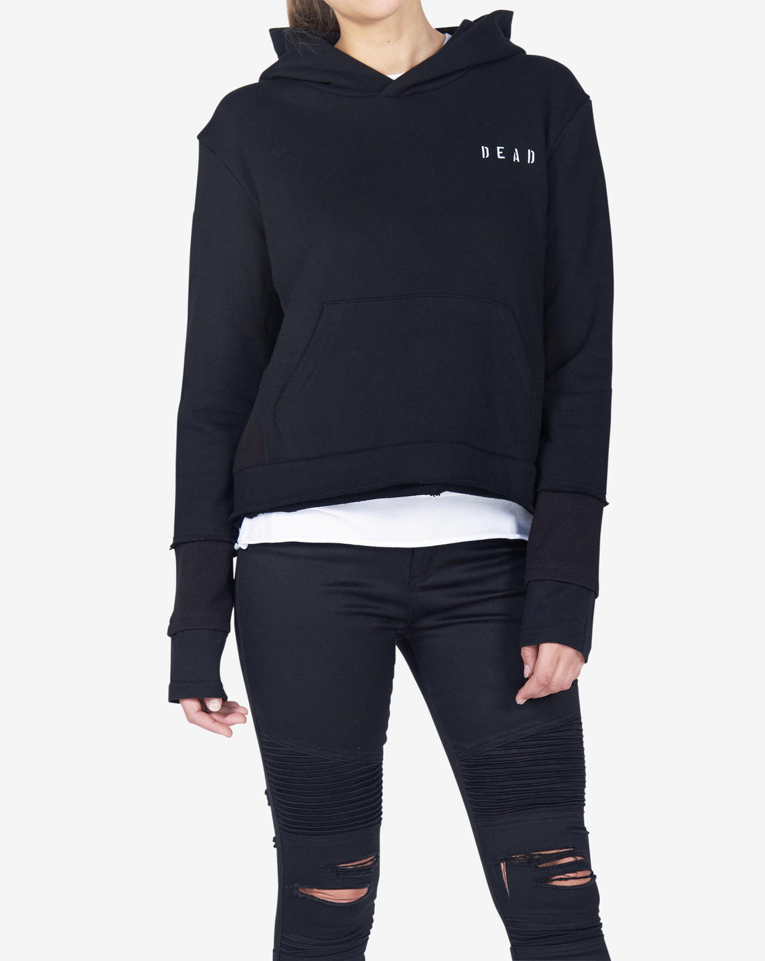 TRIPLE LAYER CROP HOODIE - BLACK