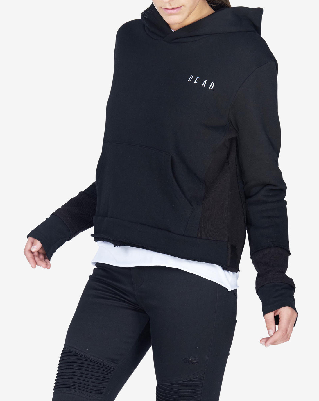 TRIPLE LAYER CROP HOODIE - BLACK