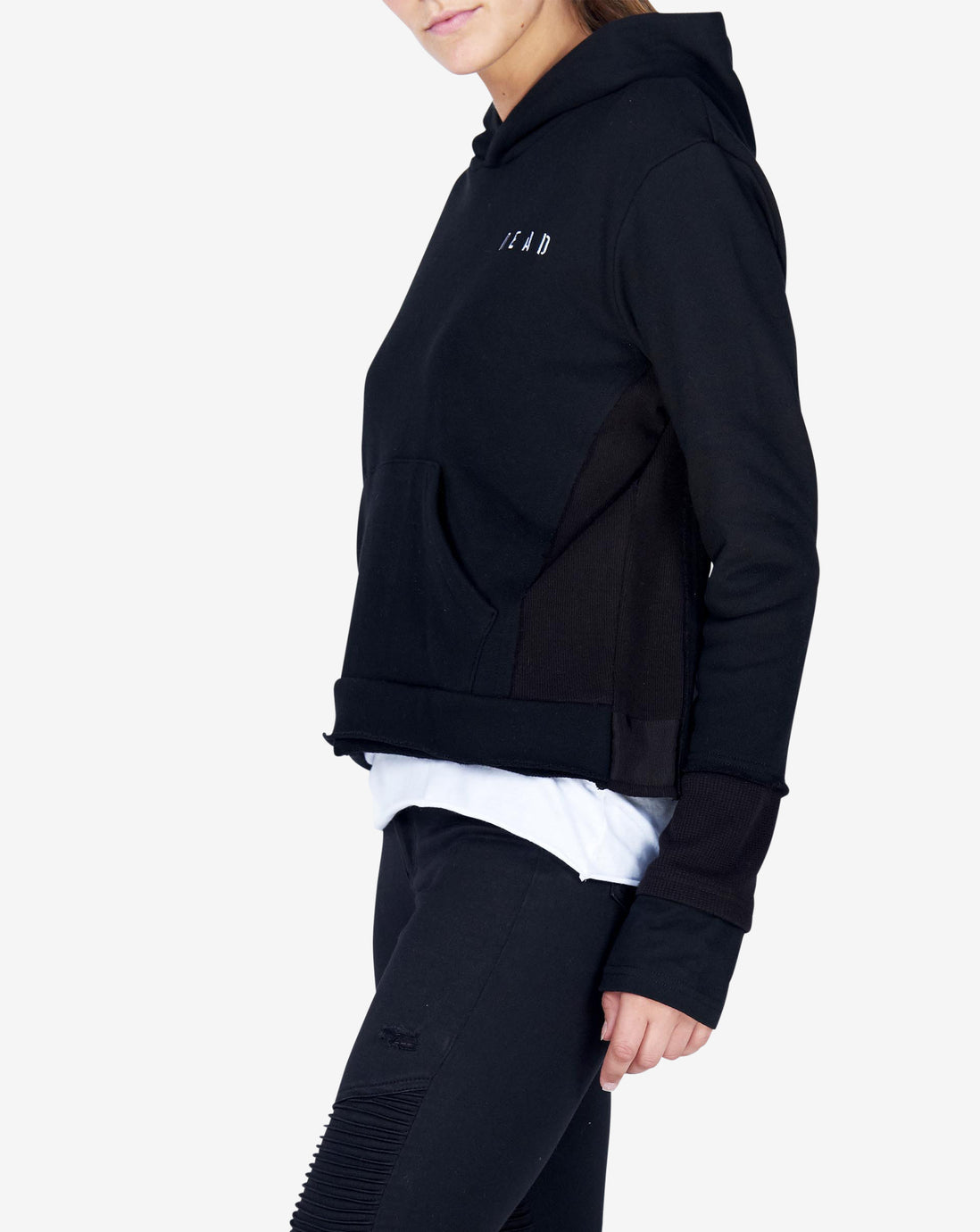 TRIPLE LAYER CROP HOODIE - BLACK