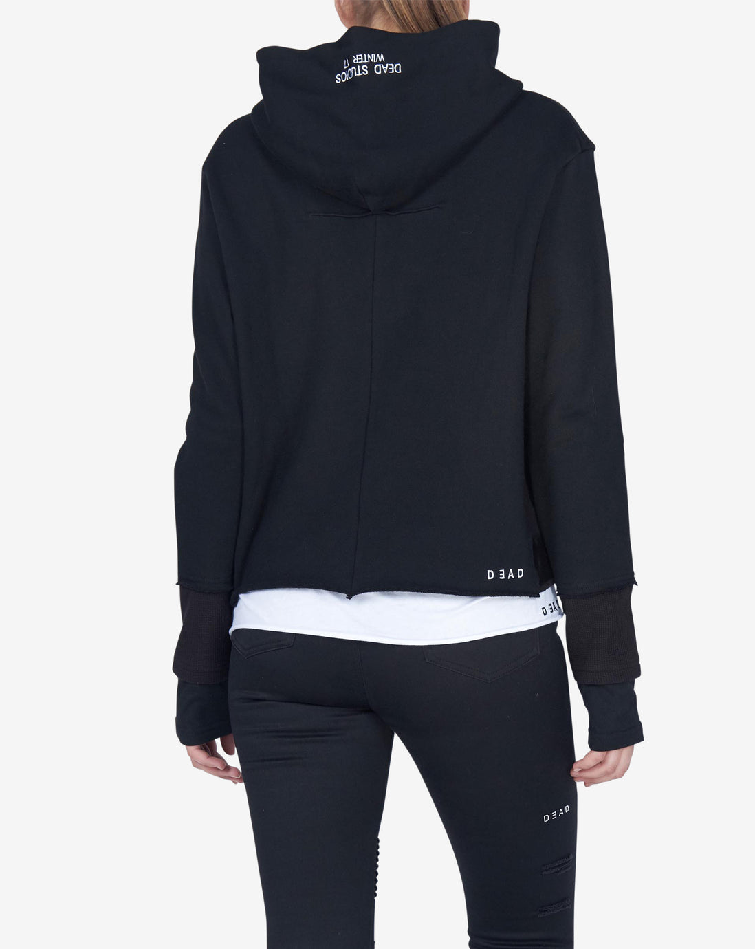 TRIPLE LAYER CROP HOODIE - BLACK
