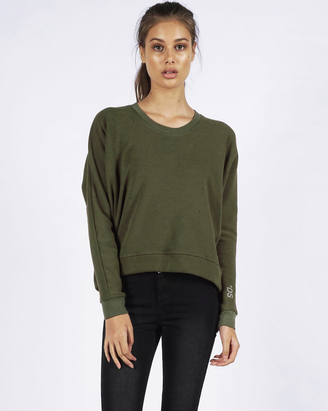 DISTRESSED SWEATER - OLIVE