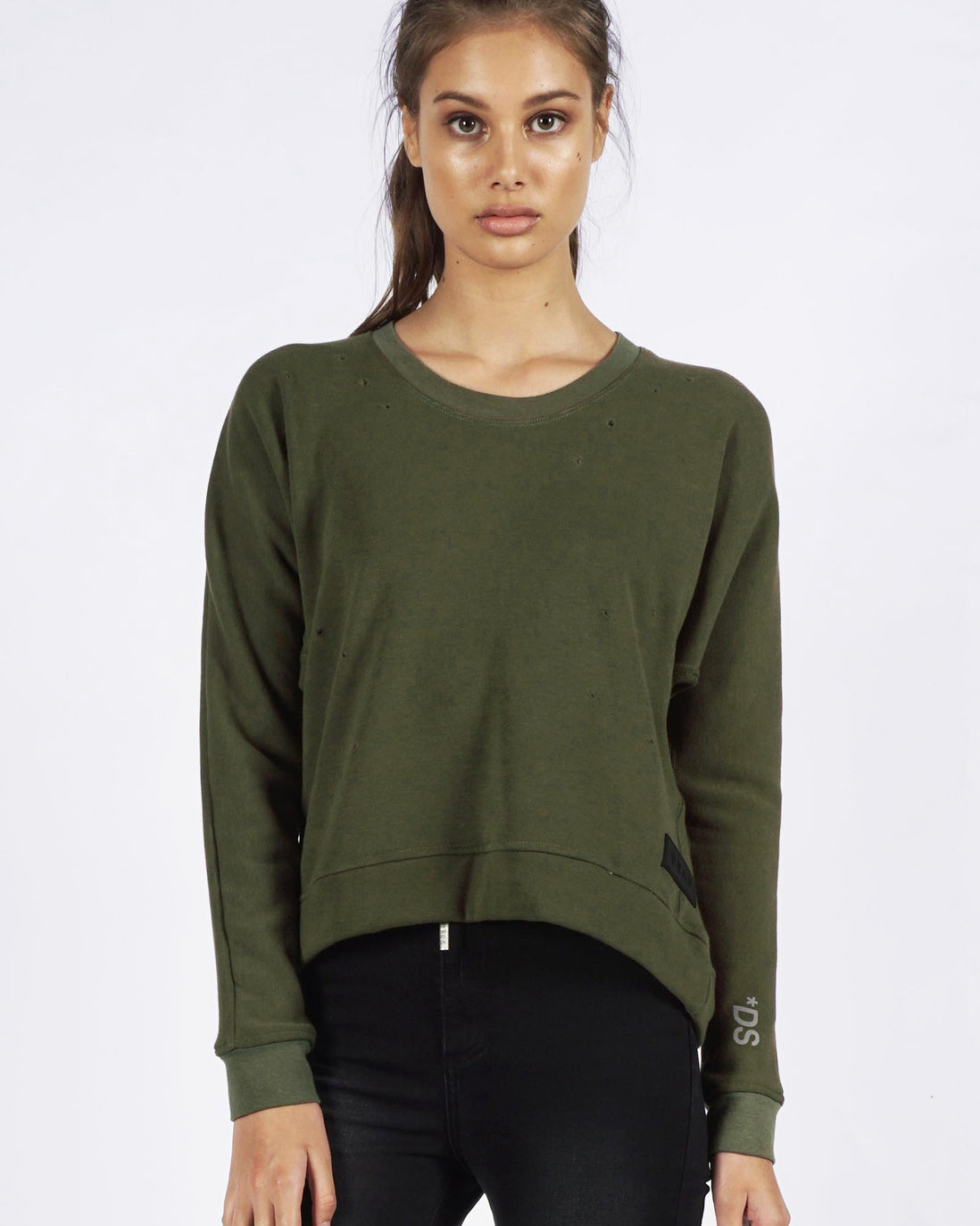 DISTRESSED SWEATER - OLIVE