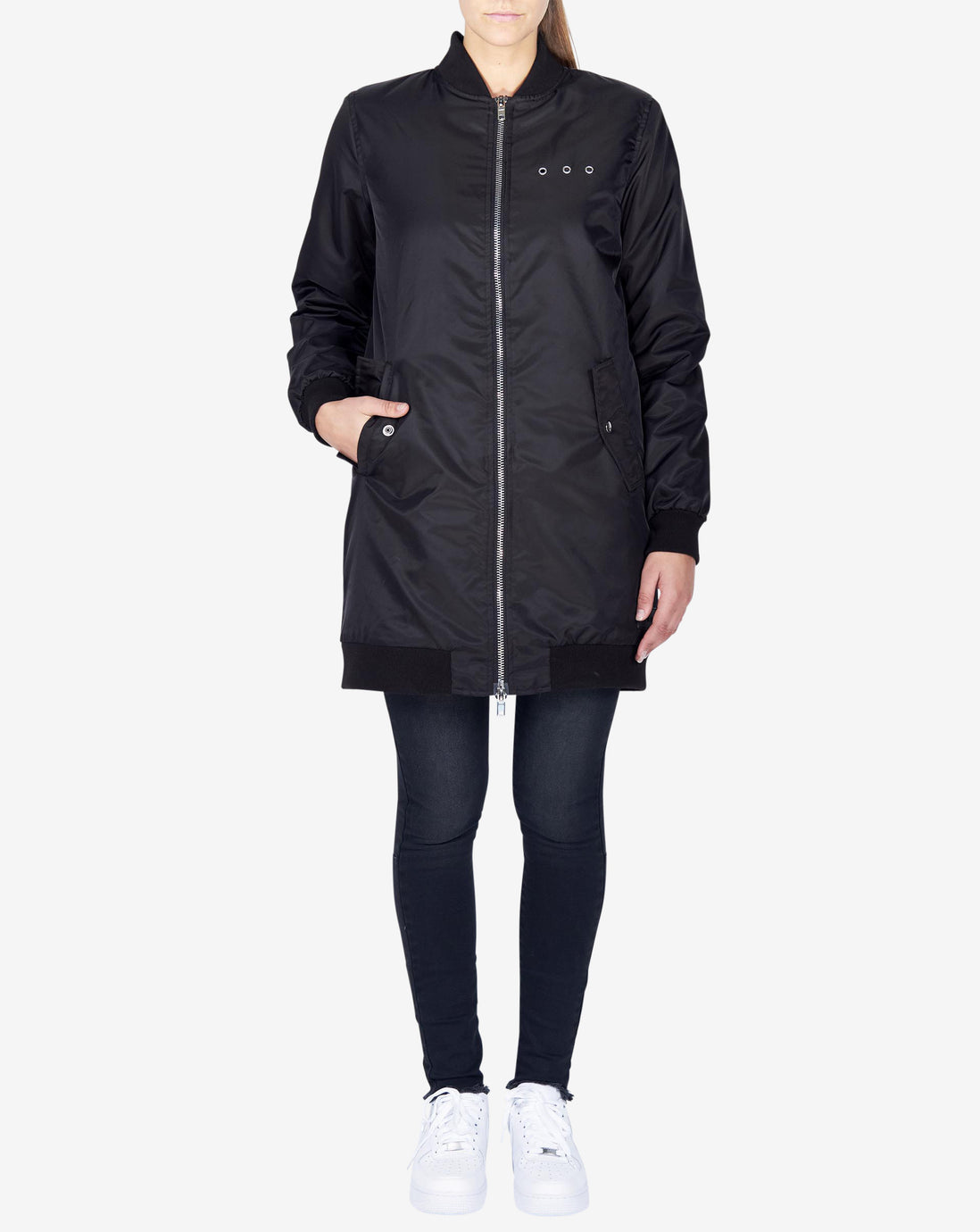 LINED PADDED LONG BOMBER - BLACK
