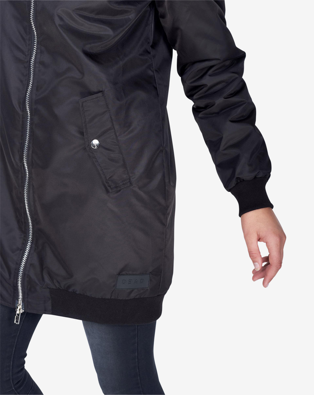 LINED PADDED LONG BOMBER - BLACK