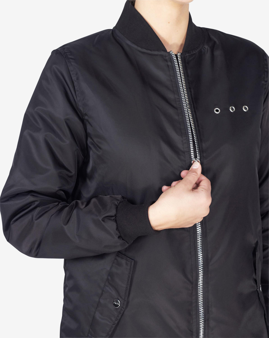 LINED PADDED LONG BOMBER - BLACK