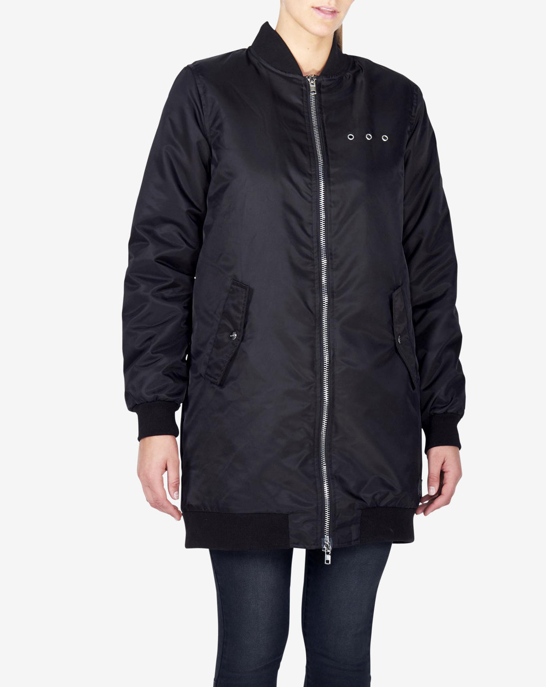 LINED PADDED LONG BOMBER - BLACK