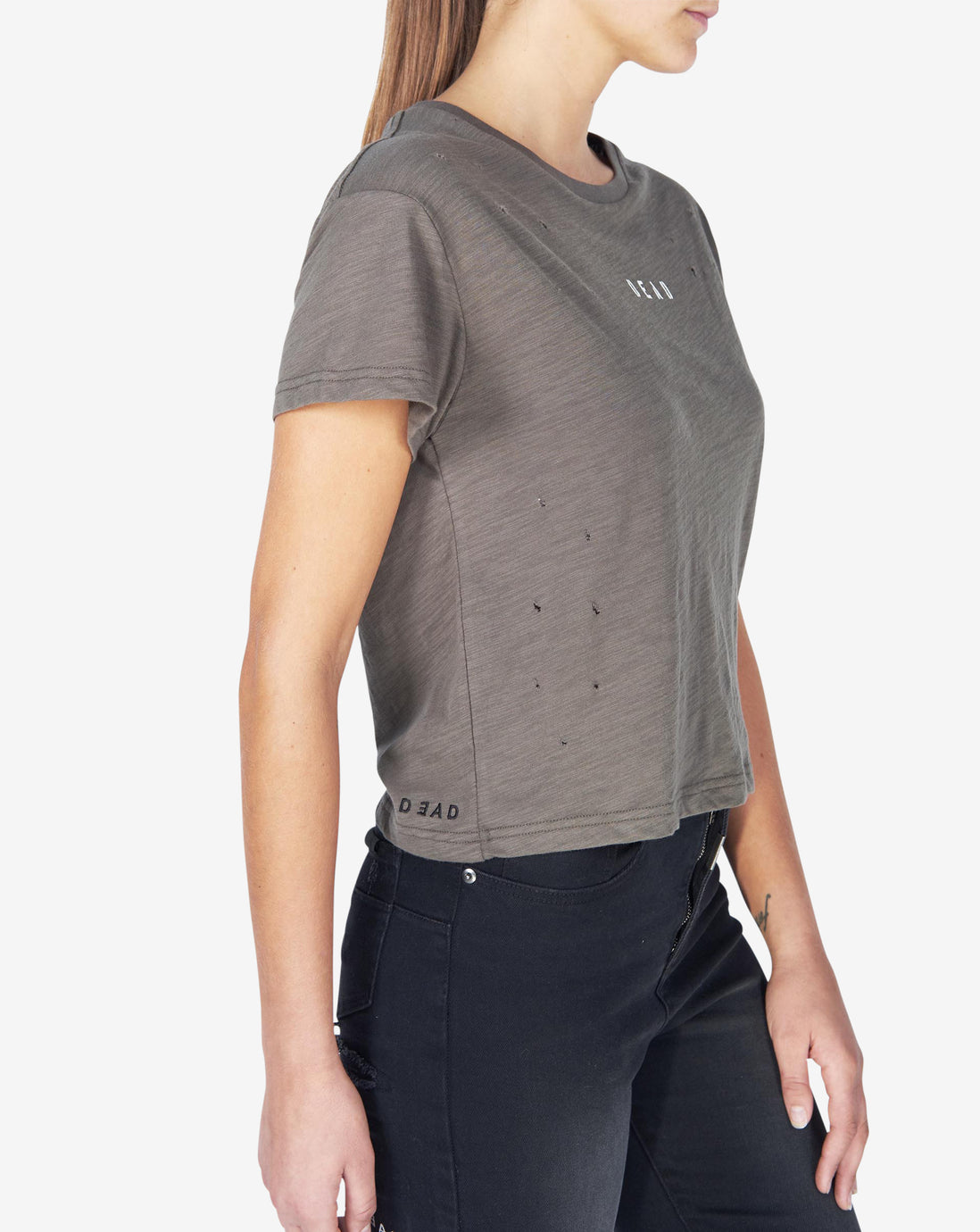 TRASHED VINTAGE TEE - OLIVE