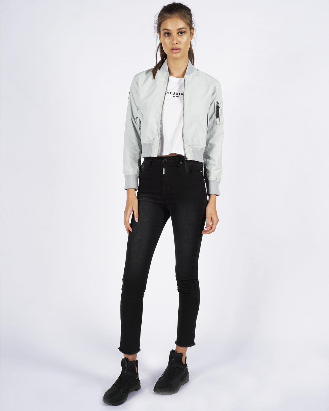 CROPPED BOMBER - GLACIER GREY