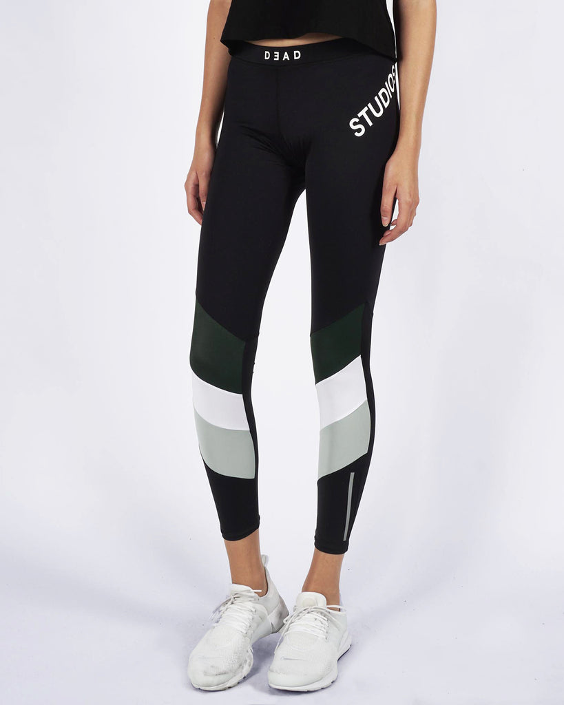3 COLOUR BLOCK TIGHTS - BLACK/GREEN