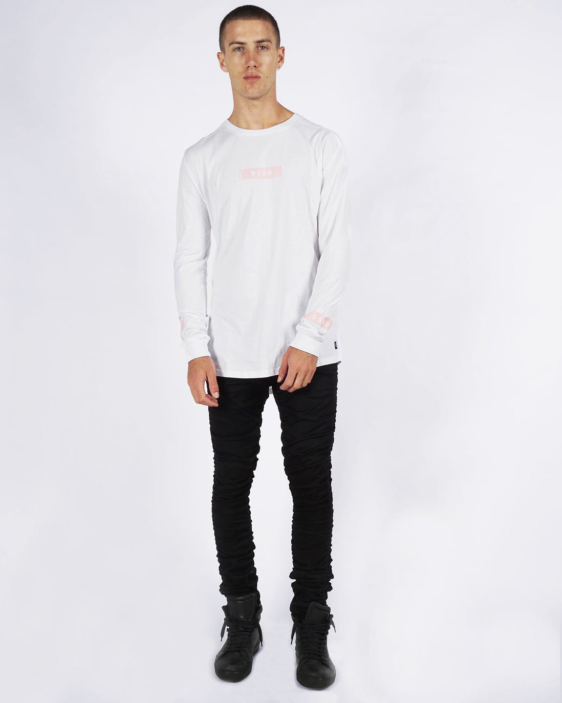 ROSE BOX LOGO LONG SLEEVE TEE - WHITE/PINK
