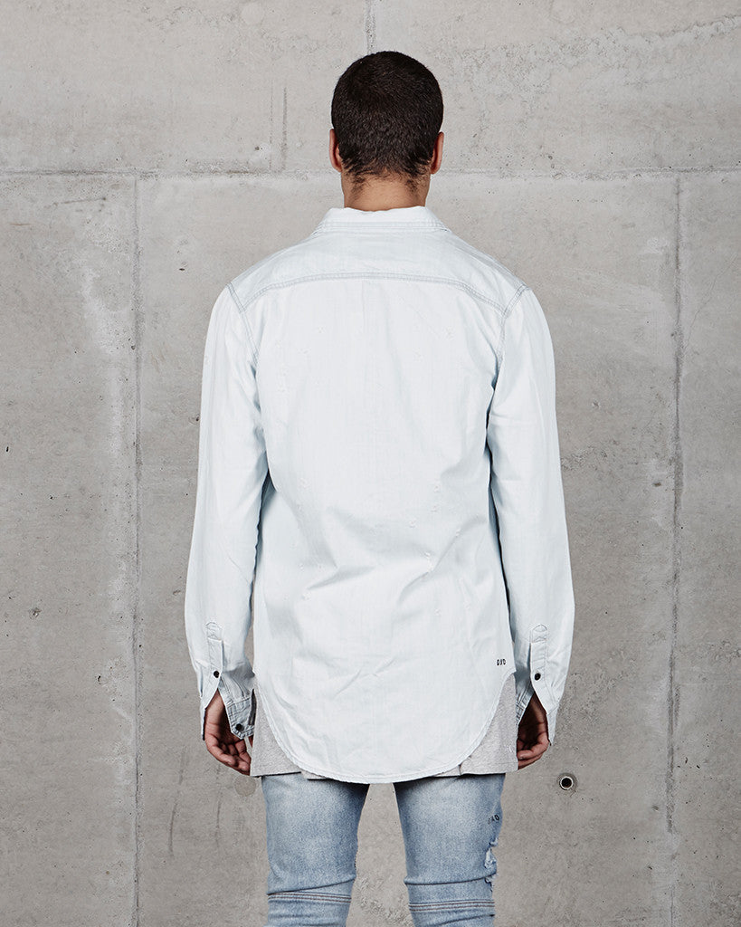DESTROYED DENIM SHIRT - LIGHT BLUE