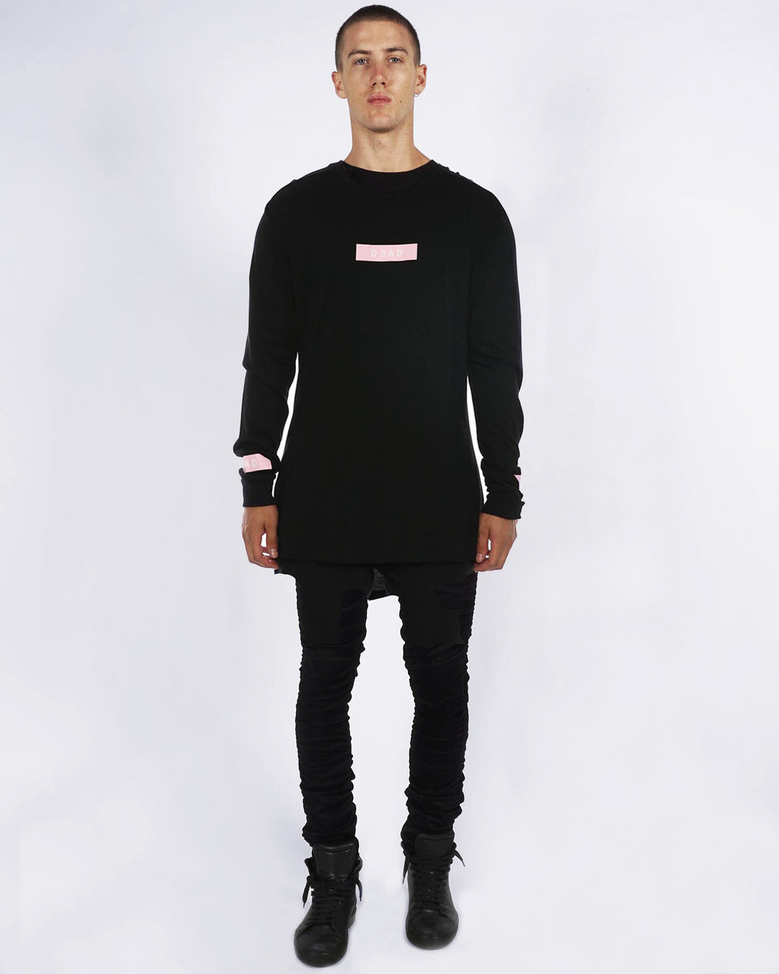 ROSE BOX LOGO LONG SLEEVE TEE -  BLACK/PINK