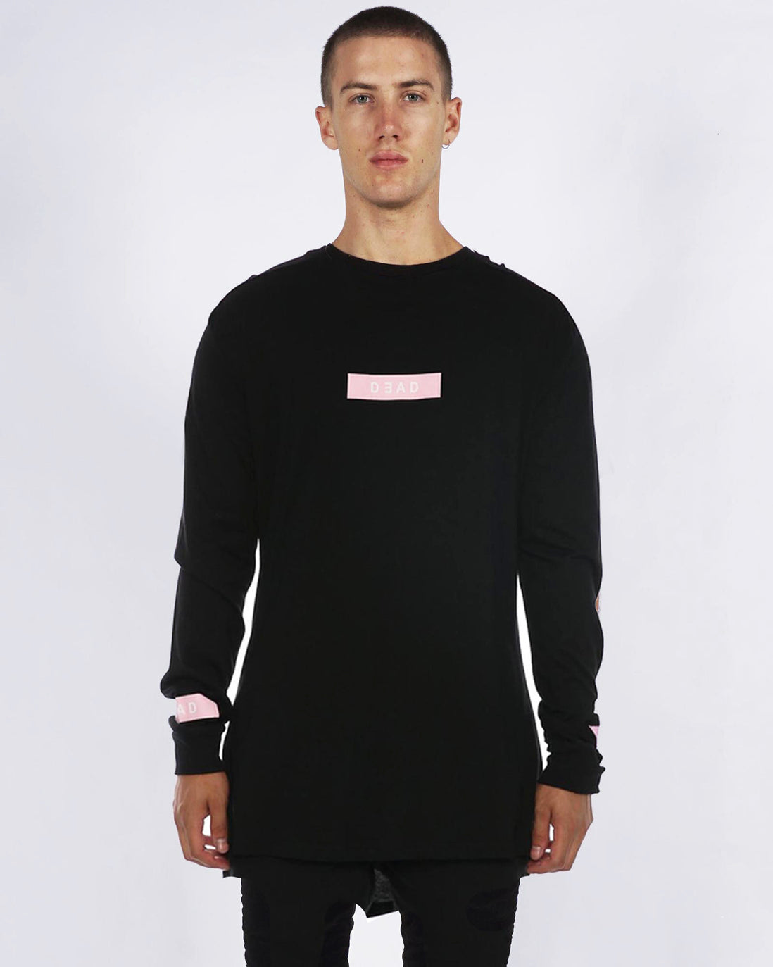 ROSE BOX LOGO LONG SLEEVE TEE -  BLACK/PINK