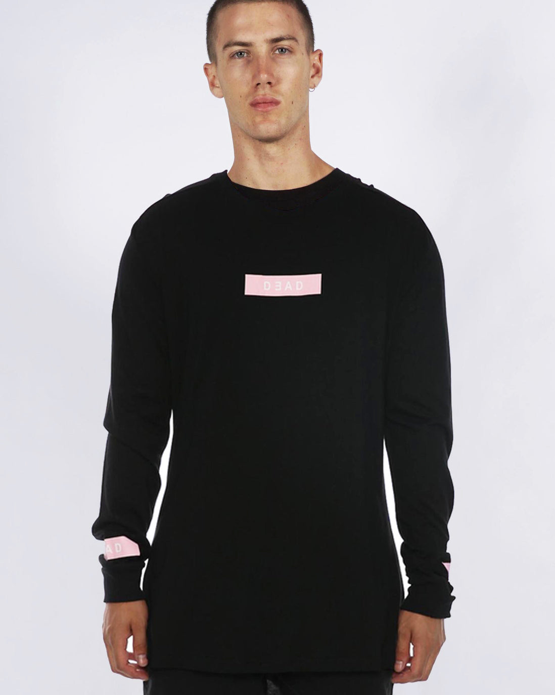 ROSE BOX LOGO LONG SLEEVE TEE -  BLACK/PINK