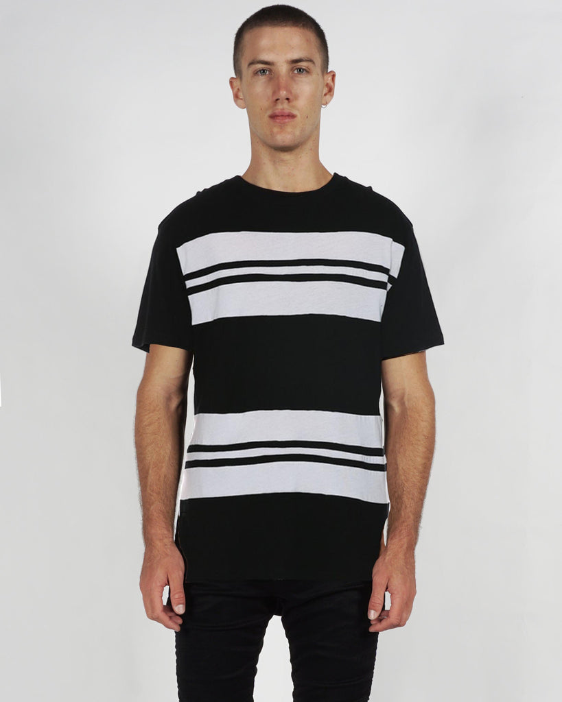 SCOOP STRIPE TEE - BLACK/WHITE