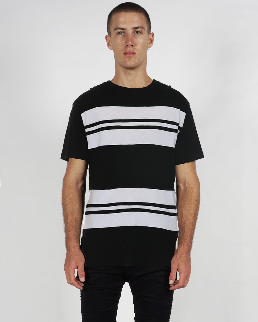 SCOOP STRIPE TEE - BLACK/WHITE