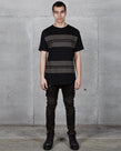 SCOOP STRIPE TEE - BLACK/OLIVE
