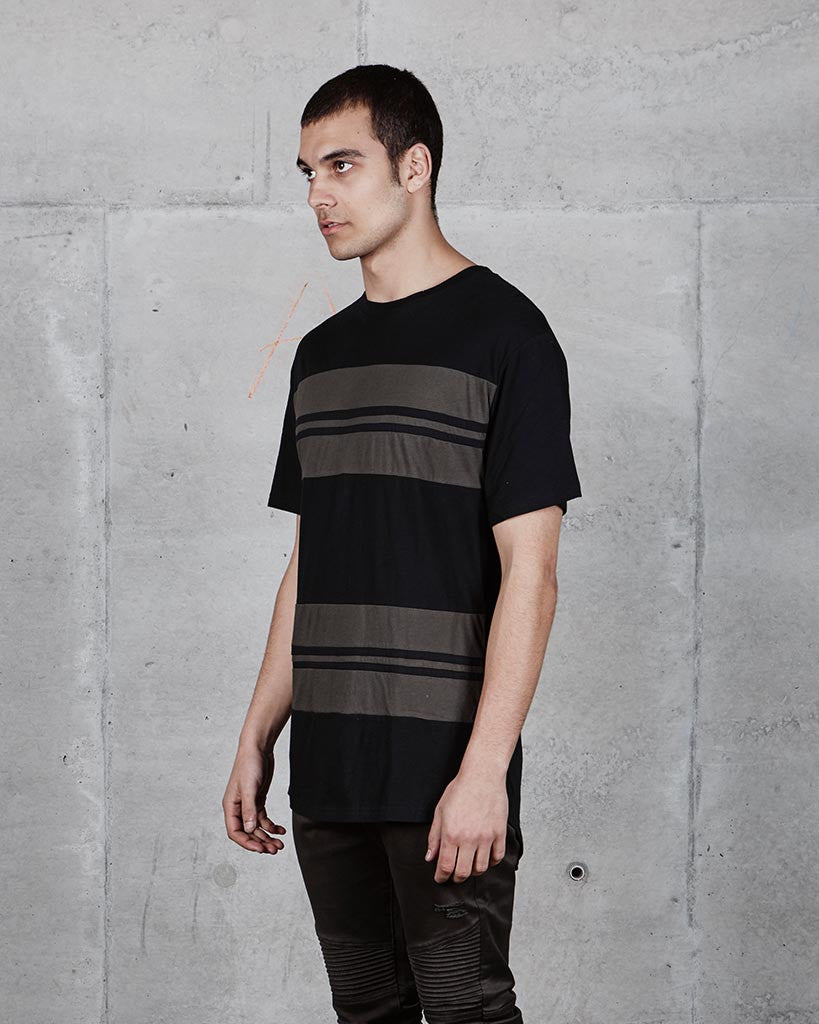 SCOOP STRIPE TEE - BLACK/OLIVE