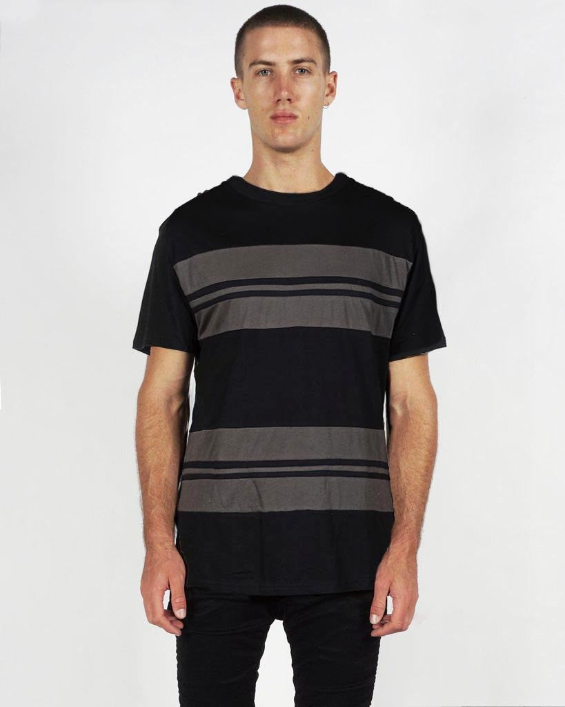 SCOOP STRIPE TEE - BLACK/OLIVE