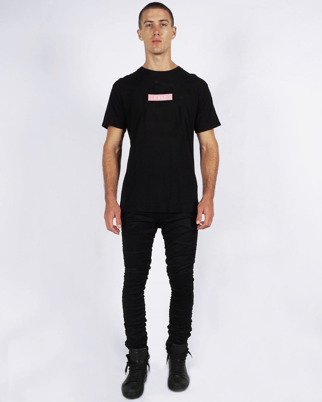 ROSE QUARTZ BOX LOGO TEE - BLACK/PINK